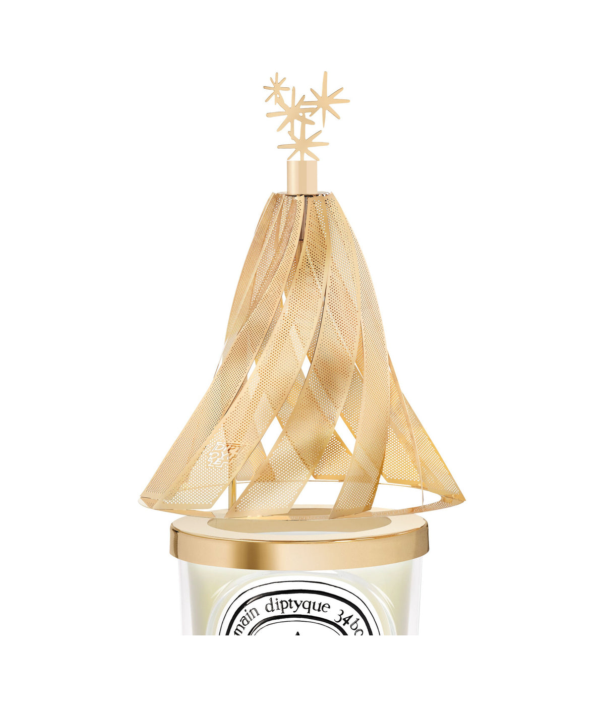 Diptyque Laterne für Duftkerzen Limited Edition, goldener Schirm über der Kerze in Nahaufnahme