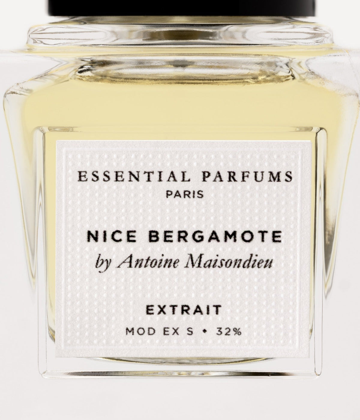 Essential Parfums Extrait de Parfum Nice Bergamote von Antoine Maisondieu, Etikett in Nahaufnahme