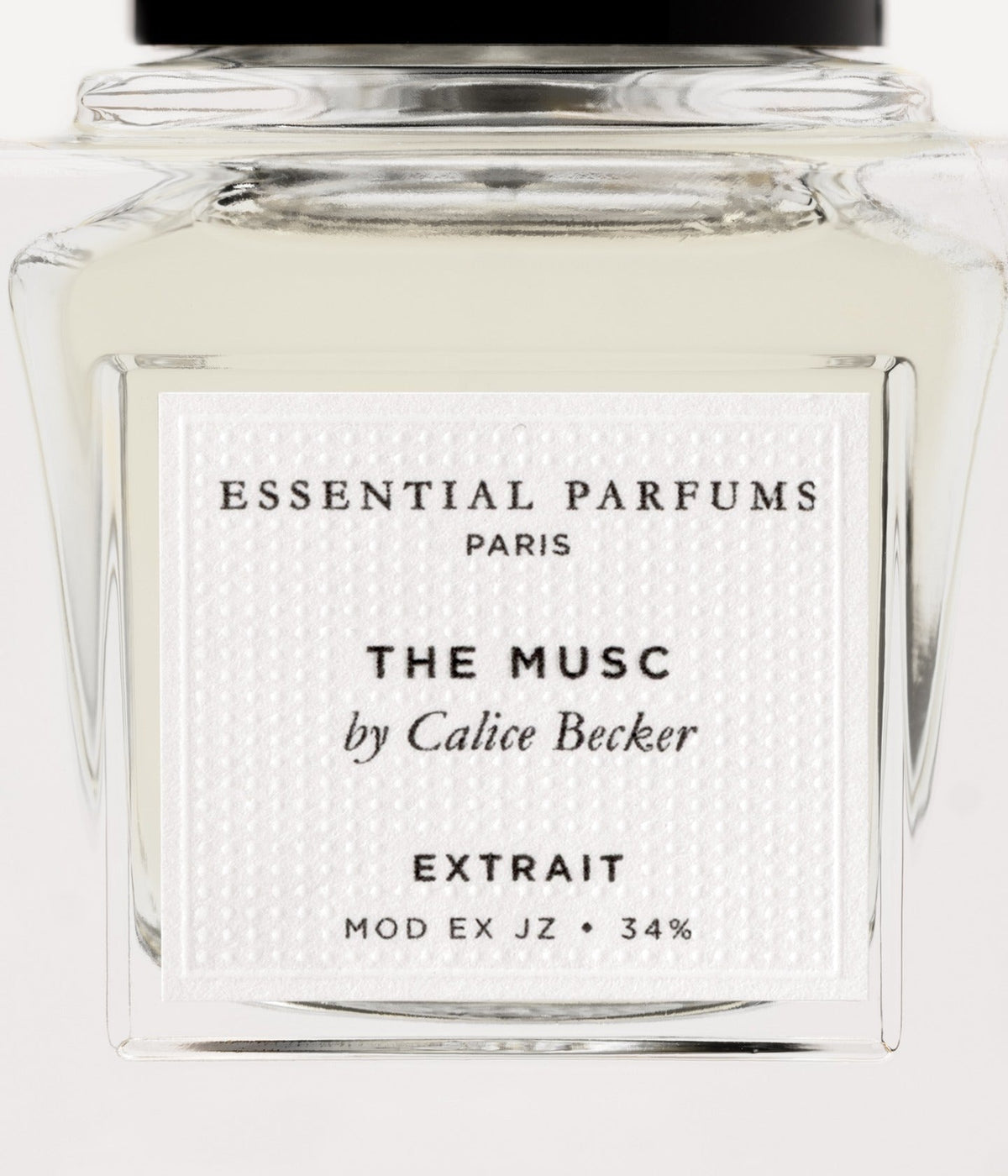 Essential Parfums Extrait de Parfum The Musc von Calice Becker, Etikett in Nahaufnahme