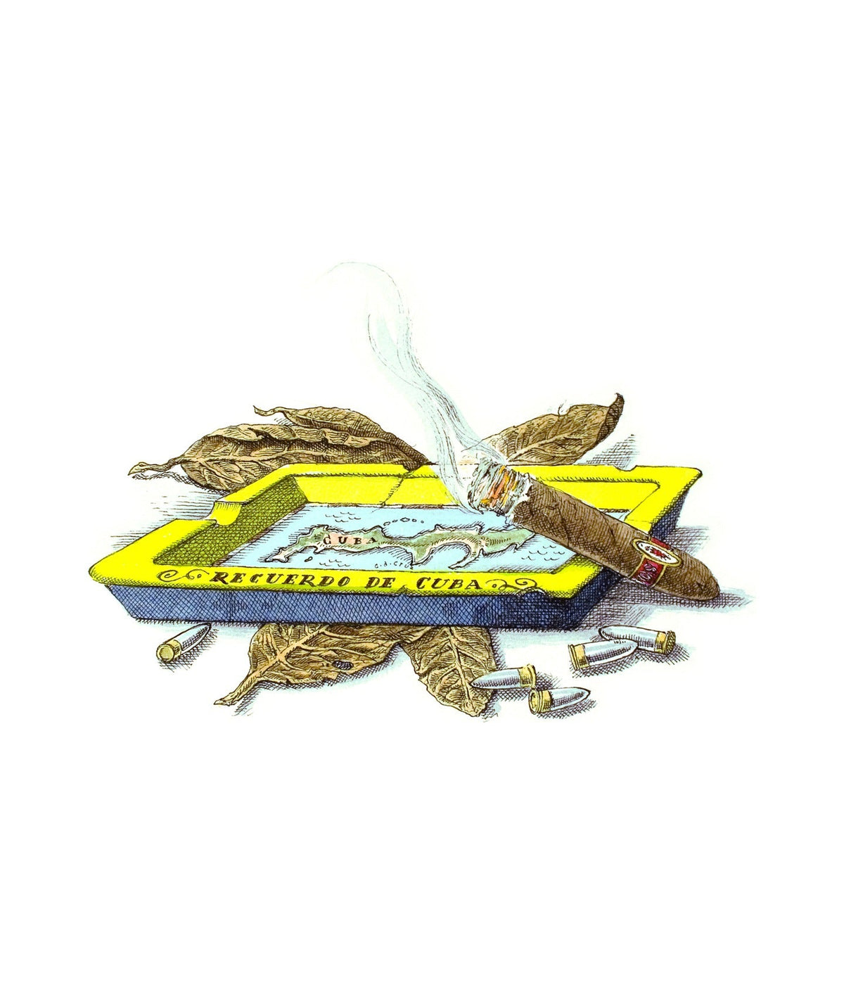 Trudon Duftkerze Ernesto 70 g, Duftillustration eines Aschenbechers mit Zigarre und Tabakblättern