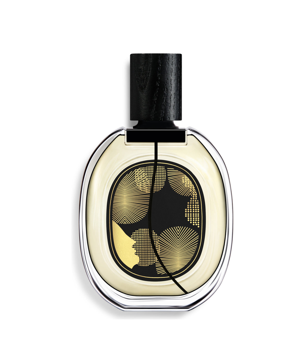 Diptyque Eau de Parfum Orphéon Limited Edition, Etikett mit goldener Illustration in Nahaufnahme